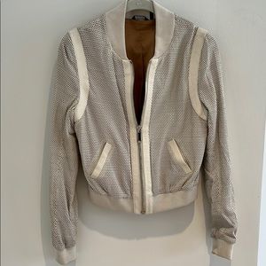 White faux leather bomber